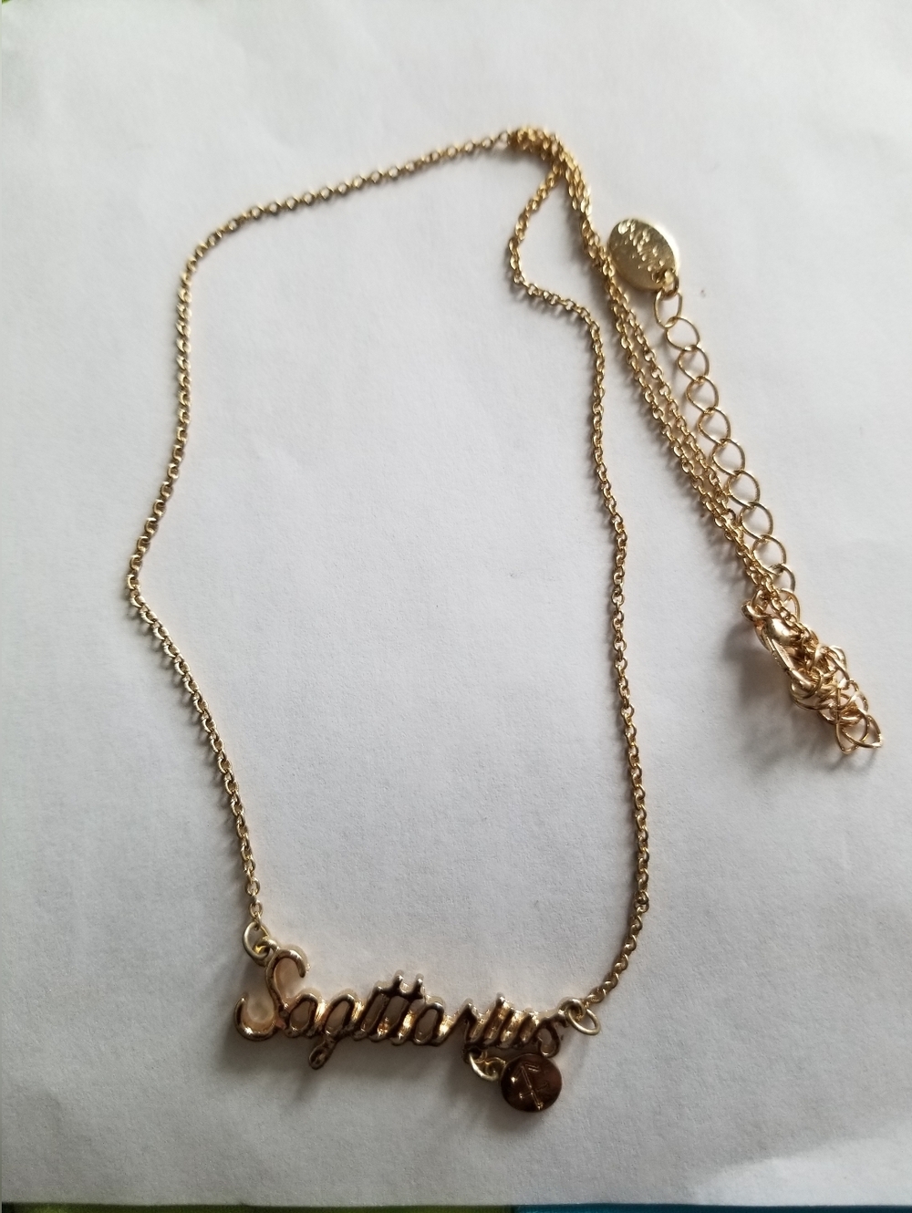 Gold 'Sagittarius' Zodiac Script Necklace - Women Jewelry